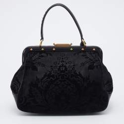 Gucci Black Leather And Suede Lady Stirrup Top Handle Bag