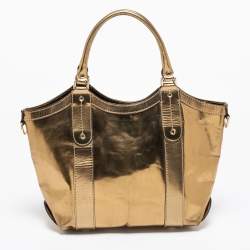 مملوكة مسبقًا Gucci Gold Laminated Leather Vanity Tote