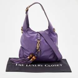 Pre Owned Gucci Purple Leather Jackie Fringes Bamboo Shoulder Bag