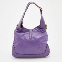 Pre Owned Gucci Purple Leather Jackie Fringes Bamboo Shoulder Bag