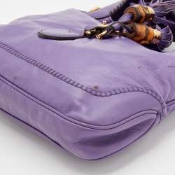 Pre Owned Gucci Purple Leather Jackie Fringes Bamboo Shoulder Bag