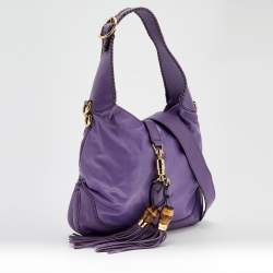Pre Owned Gucci Purple Leather Jackie Fringes Bamboo Shoulder Bag
