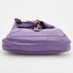 Pre Owned Gucci Purple Leather Jackie Fringes Bamboo Shoulder Bag