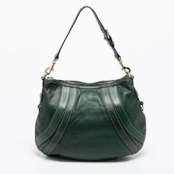 Gucci Green Leather Medium Crest Boule Hobo