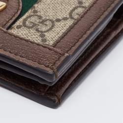 Pre Owned Gucci Brown GG Supreme Canvas and Leather Web Ophidia Card Case Wallet