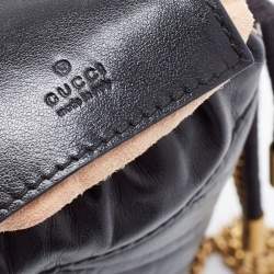 Pre Owned Gucci Black Matelassé Leather Mini GG Marmont Bucket Bag      