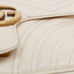 Pre Owned Gucci Off White Matelassé Leather Mini GG Marmont Shoulder Bag
