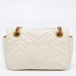 Pre Owned Gucci Off White Matelassé Leather Mini GG Marmont Shoulder Bag