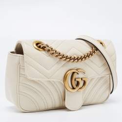 Pre Owned Gucci Off White Matelassé Leather Mini GG Marmont Shoulder Bag
