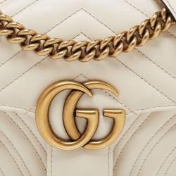 Pre Owned Gucci Off White Matelassé Leather Mini GG Marmont Shoulder Bag