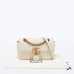 Pre Owned Gucci Off White Matelassé Leather Mini GG Marmont Shoulder Bag