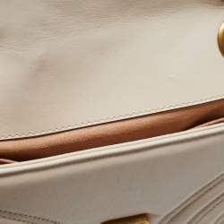 Pre Owned Gucci Off White Matelassé Leather Mini GG Marmont Shoulder Bag