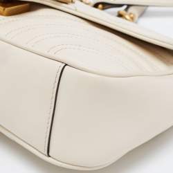 Pre Owned Gucci Off White Matelassé Leather Mini GG Marmont Shoulder Bag