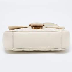 Pre Owned Gucci Off White Matelassé Leather Mini GG Marmont Shoulder Bag