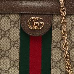 Pre Owned Gucci Beige/Ebony GG Supreme Canvas and Leather Small Ophidia Shoulder Bag