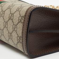 Pre Owned Gucci Beige/Ebony GG Supreme Canvas and Leather Small Ophidia Shoulder Bag