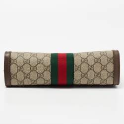 Pre Owned Gucci Beige/Ebony GG Supreme Canvas and Leather Small Ophidia Shoulder Bag