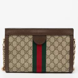 Pre Owned Gucci Beige/Ebony GG Supreme Canvas and Leather Small Ophidia Shoulder Bag