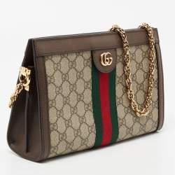 Pre Owned Gucci Beige/Ebony GG Supreme Canvas and Leather Small Ophidia Shoulder Bag