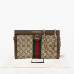 Pre Owned Gucci Beige/Ebony GG Supreme Canvas and Leather Small Ophidia Shoulder Bag