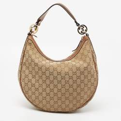 مملوكة مسبقًا Gucci Beige/Metallic Bronze GG Canvas And Leather GG Twins Hobo