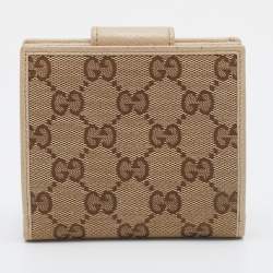 مملوكة مسبقًا Gucci Beige/Brown GG Canvas And Leather Abbey D-Ring Compact Wallet