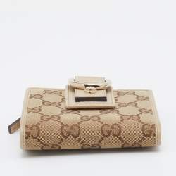مملوكة مسبقًا Gucci Beige/Brown GG Canvas And Leather Abbey D-Ring Compact Wallet