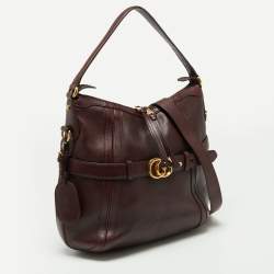 Pre Owned Gucci Dark Burgundy Leather Medium Double G Running Hobo