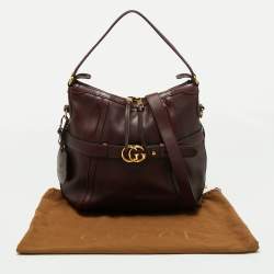 Pre Owned Gucci Dark Burgundy Leather Medium Double G Running Hobo