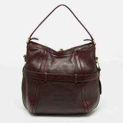 Pre Owned Gucci Dark Burgundy Leather Medium Double G Running Hobo