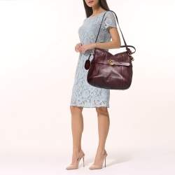 Pre Owned Gucci Dark Burgundy Leather Medium Double G Running Hobo