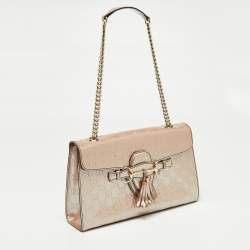 Pre Owned Gucci Metallic Pink Guccissima Glossy Leather Medium Emily Shoulder Bag