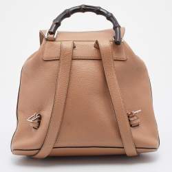 Pre Owned Gucci Beige Leather Tassel Bamboo Backpack