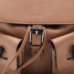 Pre Owned Gucci Beige Leather Tassel Bamboo Backpack