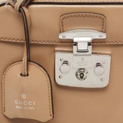 Pre Owned Gucci Beige Glossy Leather Mini Lady Lock Bamboo Top Handle Bag