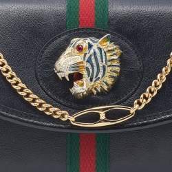 Pre Owned Gucci Black Leather Small Rajah Shoulder Bag
