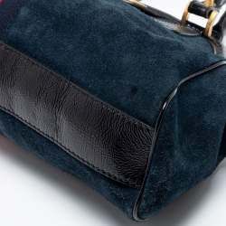 Pre Owned Gucci Dark Blue/Black Suede And Patent Leather Re(Belle) Satchel