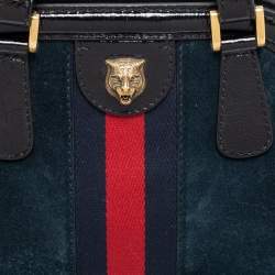 Pre Owned Gucci Dark Blue/Black Suede And Patent Leather Re(Belle) Satchel