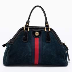 Pre Owned Gucci Dark Blue/Black Suede And Patent Leather Re(Belle) Satchel