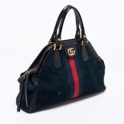 Pre Owned Gucci Dark Blue/Black Suede And Patent Leather Re(Belle) Satchel