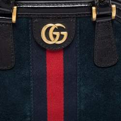 Pre Owned Gucci Dark Blue/Black Suede And Patent Leather Re(Belle) Satchel