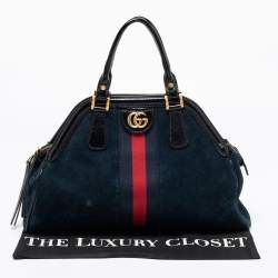 Pre Owned Gucci Dark Blue/Black Suede And Patent Leather Re(Belle) Satchel