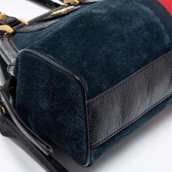 Pre Owned Gucci Dark Blue/Black Suede And Patent Leather Re(Belle) Satchel
