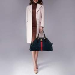 Pre Owned Gucci Dark Blue/Black Suede And Patent Leather Re(Belle) Satchel