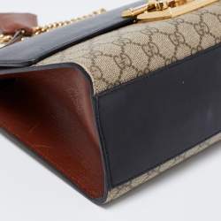 Pre Owned Gucci Beige/Black GG Supreme Canvas and Leather Medium Padlock Shoulder Bag