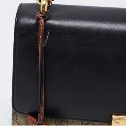 Pre Owned Gucci Beige/Black GG Supreme Canvas and Leather Medium Padlock Shoulder Bag