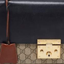 Pre Owned Gucci Beige/Black GG Supreme Canvas and Leather Medium Padlock Shoulder Bag