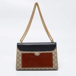 Pre Owned Gucci Beige/Black GG Supreme Canvas and Leather Medium Padlock Shoulder Bag
