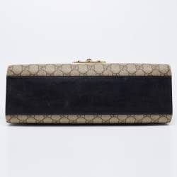 Pre Owned Gucci Beige/Black GG Supreme Canvas and Leather Medium Padlock Shoulder Bag