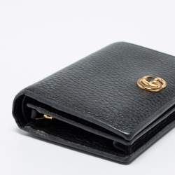 Gucci Black Leather GG Marmont Compact Folded Wallet